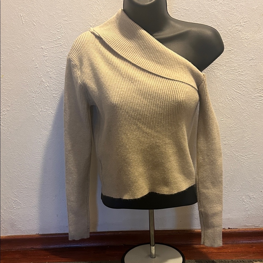 Women's One-Shoulder Ribbed Sweater - Cream